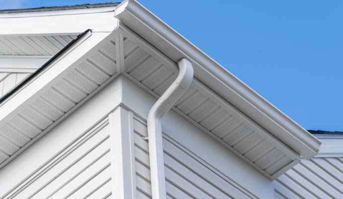 Newly installed gutter on the roof